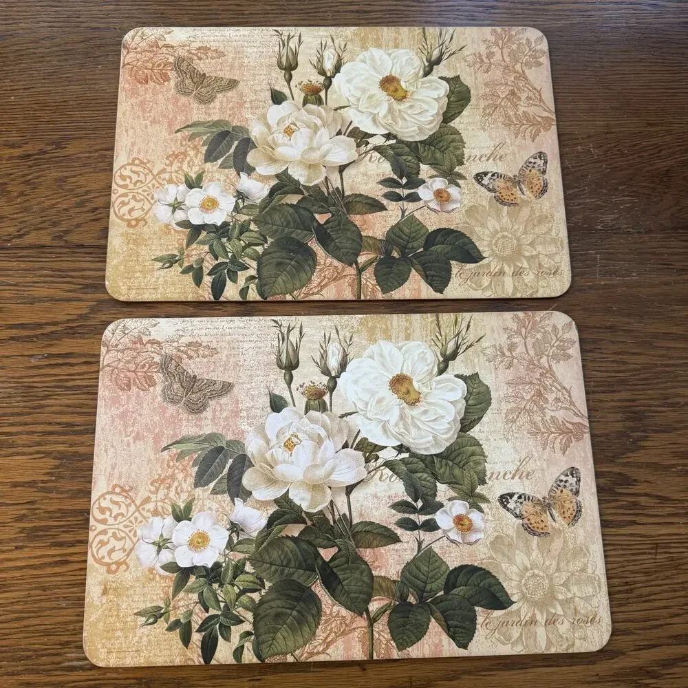 Vintage Roses‎ Placemats Set of 4 Cork Backing Hard Butterfly Floral Victorian